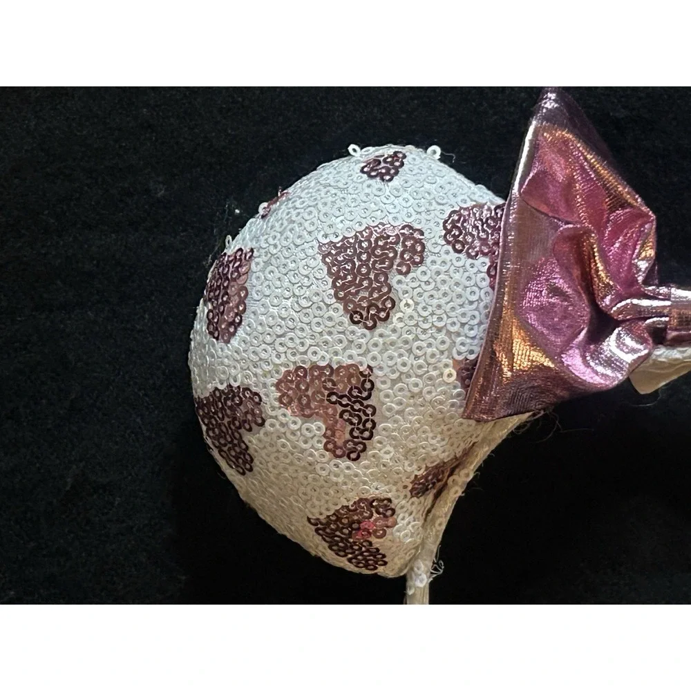 Disney Parks Heart Sequin Minnie Mouse Ears Pink Bow Headband + Glasses (Bonus)